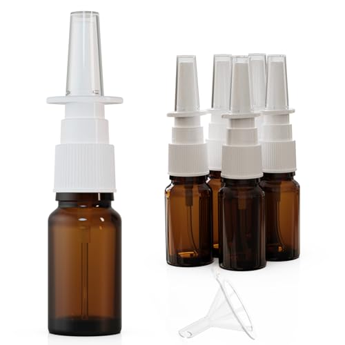 6 Pack 10ml Glass Nasal Spray Bottles Mist Sprayer, Travel Sized Empty Refillable Sprayers Nasal Cleanser, With Funnels (10ml (6pcs)) - color: 10ml (6pcs)