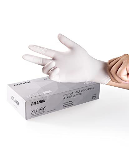 LANON Food Safe White Disposable Nitrile Gloves, Latex-Free, Powder-Free, Textured Fingertips, Cooking, Cleaning, Small - size: Small (Pack of 100)