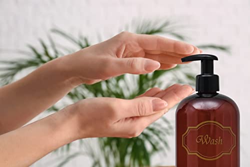 16 oz Plastic Shampoo Conditioner Wash Dispensers (Amber) | set of 3, pump bottles, high-viscosity, shower containers, lotion pumps - color: Amber/Gold/Black