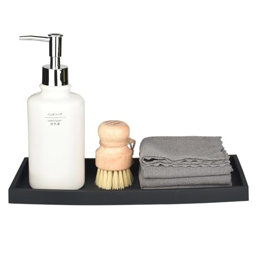 DNC Bathroom Vanity Tray for Counter, 2PC 11.8" Silicone Kitchen Sink Soap Tray for Countertop Dish Holder Dispenser Toilet Tank Desk Organizer Black - color: Black(2pc Large 11.8”), size: 11.8" x 5" x 0.7"