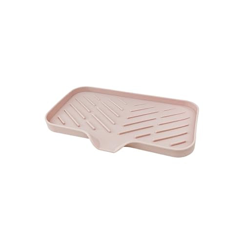 9.4” x 5.9” Silicone Soap Dish with Self-Draining Spout, Multi-Purpose Kitchen Bathroom Sink Organizer Tray for Bar Soap, Sponge, Dispenser Bottle Counter Storage, Pink - color: Pink, size: 9.4” x 5.9”
