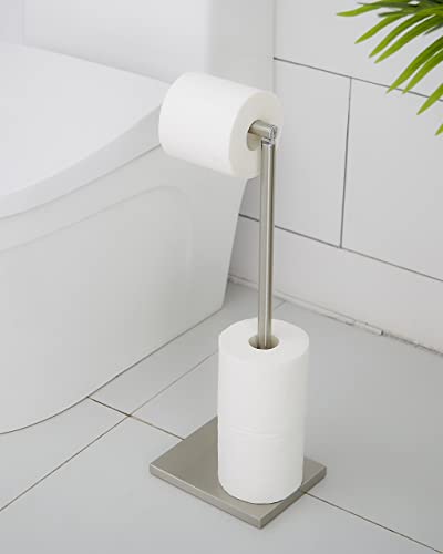 Toilet Paper Holder Stand, Free Standing Toilet Paper Roll Holder with Reserve for Bathroom, Stainless Steel DECLUTTR - color: Nickel