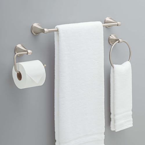 Delta Faucet Becker 3-Piece Bathroom Set, SpotShield Brushed Nickel, 18"/24" Towel Rack, Toilet Paper Holder, Ring BCK63-DN