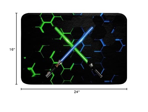 Geometric Light Up Sword Non Slip Bath Mat Neon Blue Purple Light Honeycomb Bathroom Rug Kids Boys Men 3D Glowing Hexagon Shaggy Absorbent Floor Mat Fashion Black Bath Indoor Doormat Decor,16"x24" - color: Lightsaber 01, size: 16" x 24"