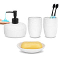 Bathroom Accessories Set, 4pcs Ceramic with Embossed Design Look Sets Bathroom Soap Dispenser 13.5oz & 2Pcs Ceramic Cup, 1Pcs Soap Dish - color: White-black