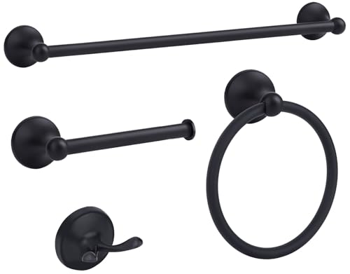 4 Pieces Matte Black Bathroom Hardware Set,Wall Mounted 23.6 inch Towel Bar Set Matte Black,Towel Rack Set,Toilet Paper Holder,Matte Black Bathroom Accessories Set, YM0254-B - color: Matte Black