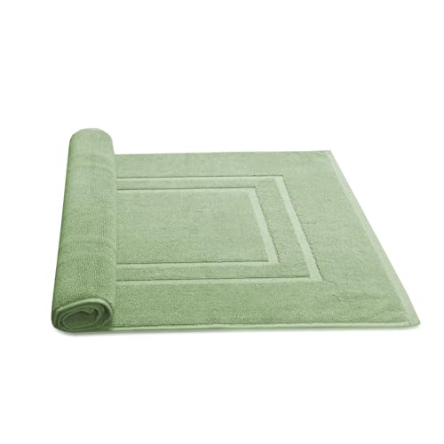 Feather & Stitch 2 Piece Towel Like Bath Mats (30x21 Inch) 100% Cotton Terry Bath Mats, Bathroom Shower Floor Mats [NOT A Bathroom Rug], Soft Absorbent Washable Mats - Pastel Green - color: Pastel Green