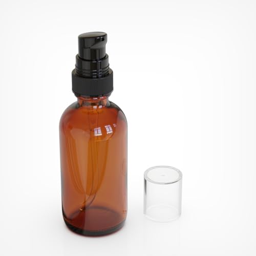 12Pack 2oz Amber Glass Pump Bottles, 60ml with Black Pump, Empty Refillable Travel Small Container For Lotion Cream Essentil Oil Shampoo (2oz) - size: 2oz Amber Glass