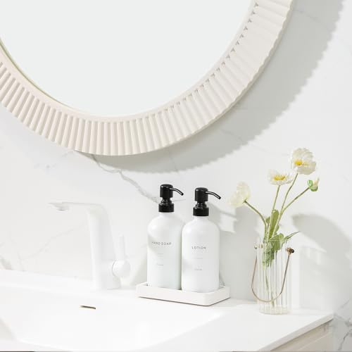 Prus Waso White Soap Dispenser Set, Contains Hand and Lotion Dispenser with Pump. Perfect for Guest Bathroom Decor. (White) - color: Black Pump & White Bottle