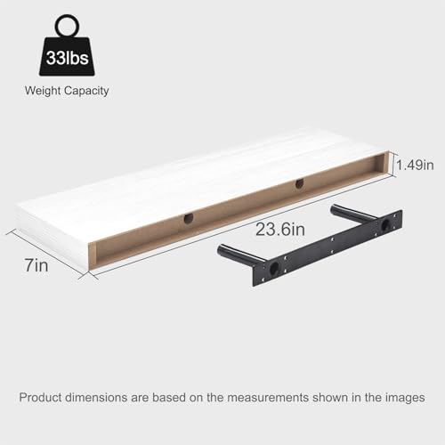 White Floating Shelves for Wall, 23.6'' Wall Mounted Shelves for Bathroom,Bedroom,Living Room,Kitchen&Office,Set of 2 - color: White, size: 23.6"