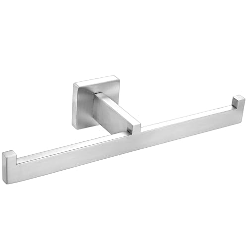 Double Toilet Paper Holder Brushed Nickel, SUS304 Stainless Steel Square Dual Rolls Tissue Holder Wall Mounted for Bathroom Holding Mega Rolls, Commercial 2 in 1 Toilet Paper Holder Load Double Rolls - color: Brushed Nickel