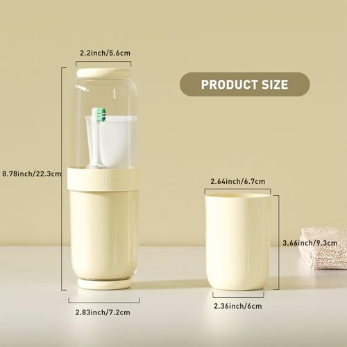 Toothbrush Cup with Cover, Travel Toothbrush Case Portable Toothbrush Holder for Traveling Business Camping School Bathroom (Beige) - color: Beige