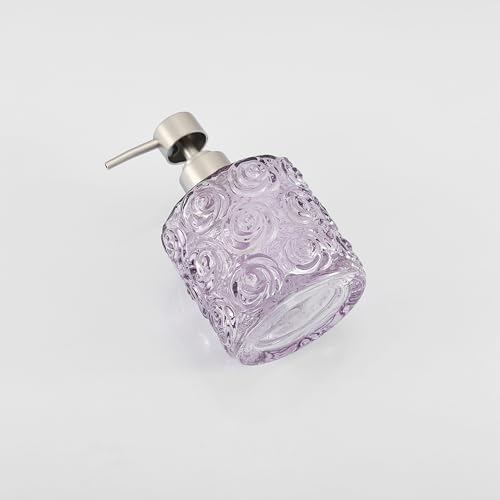 Marcella Glass Soap Dispenser with Soap Pump, Refillable 14 Ounce Capacity, Floral Design Rose Patterns, Heavy Weight Thick Glass for Bathroom, Premium Kitchen Soap Dispenser Lavender - color: Lavender Frost