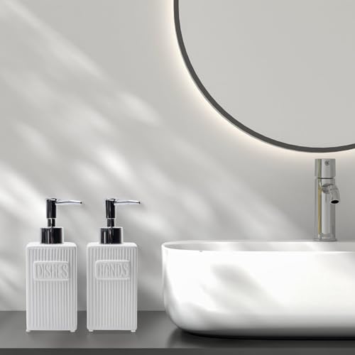 Ceramic Soap Dispenser Set, 2 Pack Hand and Dish Soap Dispenser with Funnel for Kitchen and Bathroom, White - color: White
