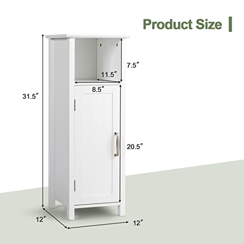 Tangkula Bathroom Floor Cabinet, Multifunctional Storage Cabinet, Anti-Tipping Device, 3-Height Adjustable Shelf, Wooden Freestanding Side Cabinet for Bathroom Home Office, 12 x 12 x 31.5 Inch - color: White
