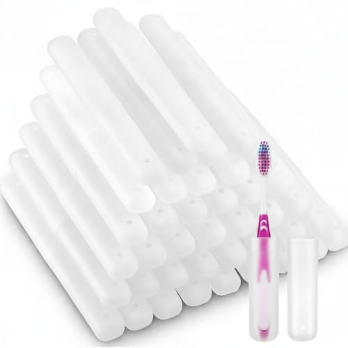 CHENGU 40 Pieces Travel Toothbrush Holder Case Portable Plastic Clear Case Holder Toothbrush Carrier Cover Storage Bulk Containers for Traveling Camping Bathroom Business School(White) - color: White