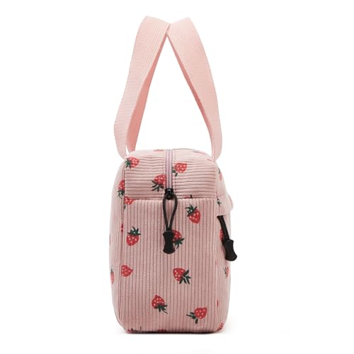 Large Makeup Bag for Women Corduroy Cosmetic bag Make up Bags Zipper Pouch with handle Cosmetic Organizer Toiletry Bag for Travel Storage - color: 6-Pink Strawberry