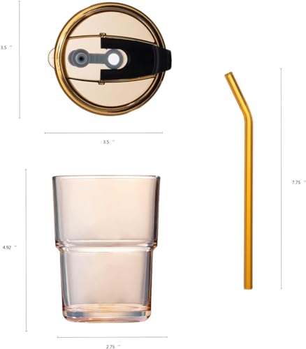BLUEPOLAR 13 oz Tumbler Water Glass, Water Bottle with Straw and Dustproof Lid, Coffee Ice Cup Double Wall Insulated Glass Cup (Amber-4pack) - color: Amber-4pack