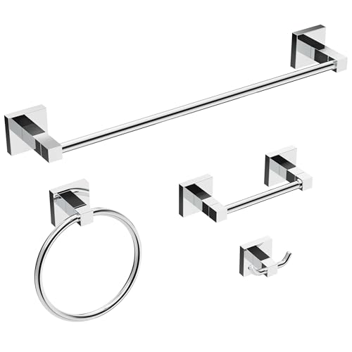 Ruacq Toilet Paper Holder-Hand Towel bar 18 Inch-Towel Ring-Towel Hooks for Bathromms-4 Pcs Bathroom Hardware Accessories Set Stainless Steel and Zinc Alloy Modern Wall Mounted, Large - color: Chrome, size: 4pcs