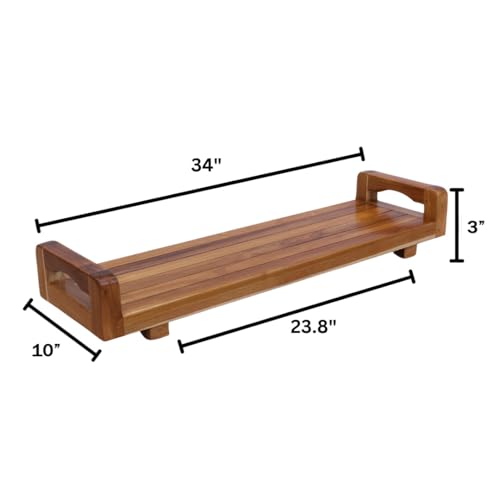 EcoDecors, 34 inch, with LiftAid Handles, Bath Tray for Tub, Bath Tub Tray Wood, Bathtub Table, Caddy for Bathtub in Natural Teak - style: 34"- LiftAid Handles