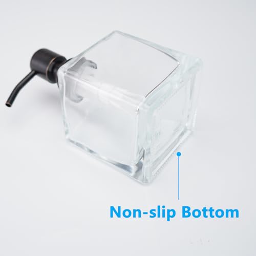Square Bathroom Soap Dispenser Oil Rubbed Bronze, Glass Bottles with Stainless Steel Pump Retangle Cube Liquid Soap Dispenser Hand Kitchen with Waterproof Lables - color: Oil Rubbed Bronze, size: 8.4oz-Square