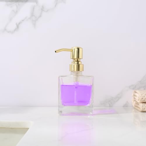 Square Bathroom Soap Dispenser Brushed Gold, Glass Bottles with Stainless Steel Pump 8.4 OZ Cube Liquid Soap Dispenser Hand Kitchen - color: Gold, size: 8.4oz-Square