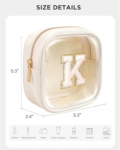 Valentine's Day Gifts for Teen Girls| Personalized Initial Makeup Bag Cosmetic Bag Travel Toiletry Bag Girlfriend Teacher Gifts 11 12 13 14 15 16 Years Old Girl Gifts Teen Girl Gifts Trendy Stuff K - color: Beige, style: K