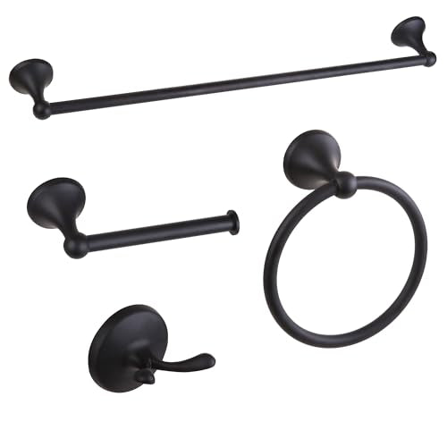 4 Pieces Matte Black Bathroom Hardware Set,Wall Mounted 23.6 inch Towel Bar Set Matte Black,Towel Rack Set,Toilet Paper Holder,Matte Black Bathroom Accessories Set, YM0254-B - color: Matte Black