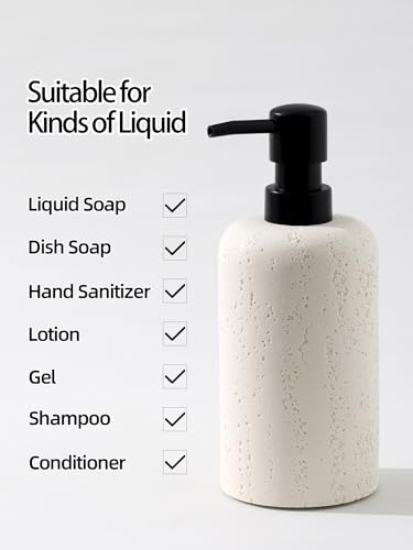 Soap Dispensers 400mL 13.5 OZ, 2 PCS Luxurious Hand Dish Lotion Shampoo Soap Dispenser Jar, Travertine Soap Bottles Rustproof Pump for Kitchen Bathroom Countertop - color: Ivory White