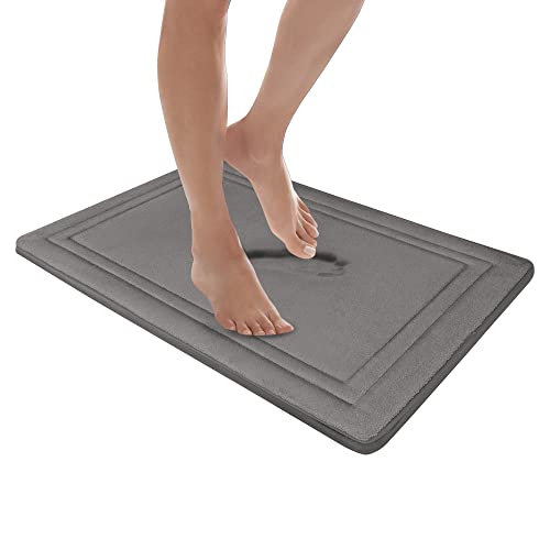 MICRODRY Quick Drying Memory Foam Framed Bath Mat with GripTex Skid-Resistant Base, 17x24, Dark Grey - color: Dark Grey, size: 17" x 24"