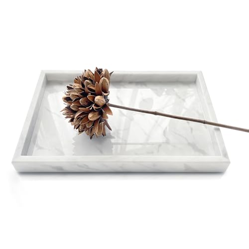 Yew & Tulip Natural Carrara White Marble Vanity Tray, Natural White Marble Serving Tray for Bathroom, Kitchen, Vanity, Home Decor, Wedding etc. (12" x 8" x 1.2") - color: Carrara White