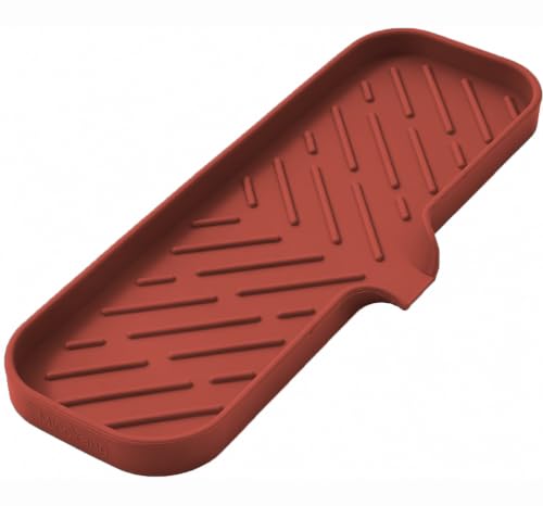 MicoYang Silicone Soap Dish with Drain Spout — Self-Draining Double Sink Organizer Tray for Kitchen & Bathroom, Dispensers, Sponges & Soap Holder, Non-Slip & Dishwasher Safe, Red (Large, 12"×4") - color: Red, size: L(12"×4")