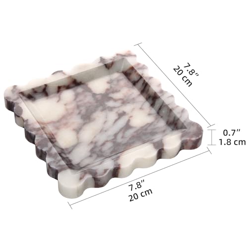 Square Marble Decorative Tray with Scalloped Edge,Luxury Natural Calcutta Stone Bathroom Vanity Tray, Dresser Top Perfume Coffee Home Sink Tray, Key Trinket Ring (Turkey Calacatta Viola, 8 * 8) - color: Calacatta Viola, size: 8" x 8" x 0.8"