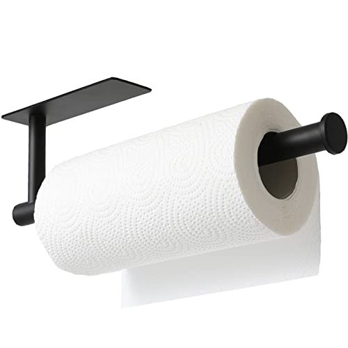 theaoo Paper Towel Holder - Under Cabinet Paper Towel Holder for Kitchen, Adhesive Paper Towel Roll Rack for Bathroom Towel, Wall Mounted Matte Black Paper Towel Rack, SUS304 Stainless Steel(1, Black) - color: Black
