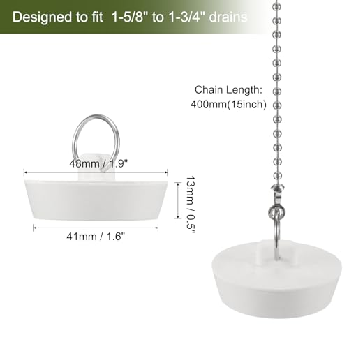 uxcell 2 Pcs Tub Stoppers, Rubber Bathtub Stoppers 1-5/8" to 1-3/4" Kitchen Sink Drain Stopper, Bathroom Drain Plug with Pull Ring and 15" Beaded Chain, White - size: 1-5/8"to 1-3/4"