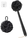 Non-Slip Back Scrubber with 17" Plastic Handle - Hand Shower Loofah & Loofah on a Stick Set, Black