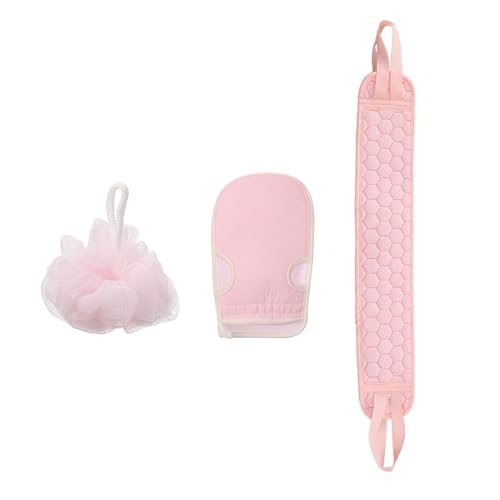3 PCS Exfoliating Back Scrubber Strap Double Sided Bath Sponges Washer for Shower Deep Clean Towel Long Shower Towel,Pink - color: Pink