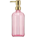 GMISUN Pink Soap Dispenser Bathroom, 1 Pack Glass Dish Soap Dispensers for Kitchen with Rustproof Plastic Gold Pump, 17 Fl Oz Bathroom Hand Soap Dispenser, Modern Liquid Dishwashing Dispensers Bottle - color: Pink Bottle + Golden Pump, size: 1 Pack