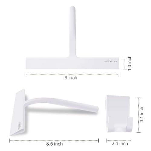 Shower Squeegee 9" with Silicone Hook - All Purpose Squeegee for Shower Glass Door Mirrors Bathroom Tiles Car Windows Glass Door Blade Showers - White - color: White, size: 9 Inches