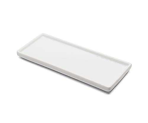 9.2" Porcelain Small Bathroom Narrow Tray - White | Ceramic Countertop and Mini Vanity Tray for Cosmetics, Perfume, Jewelry, Candle - Kitchen Soap Tray for Kitchen Counter - color: White, size: 9.2" x 3.6" x 0.6"