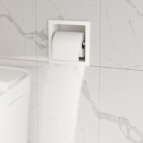 Neodrain Recessed Toilet Paper Holder, White Stainless Steel Built-in Tissue Paper Roll Holder, Roll Paper Holder for Bathroom Wall - color: White, size: 6X6In