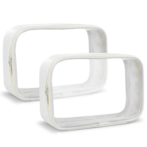 Moyad TSA Approved Toiletry Bag Clear Quart Size Travel Bags Makeup Bag | Large Opening, for Men and Women, Carry on Airline Compliant, Transparent Liquids Pouch, Beige - color: Beige, size: 2 Pack