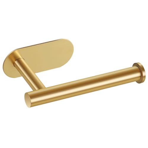 LAYUKI Toilet Paper Holder,Gold,Wall Mount, Upgraded Adhesive Toilet Roll Holder,no Drilling,Bathroom/Rv/Washroom,SUS 304 Stainless Steel,Rustproof (Gold, 1 Piece) - color: Gold, size: 1 Piece