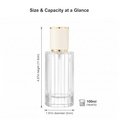 YU FENG 2 Pack 100ml Glass Perfume Spray Bottles, Gold Rim Atomizer | Vertical Striped Texture, Gold Sprayer With Cream Cap, Stylish Refillable Bottle, Fine Mist Spray For Perfume And Oils - style: Gold-Trim Cream Cap-2