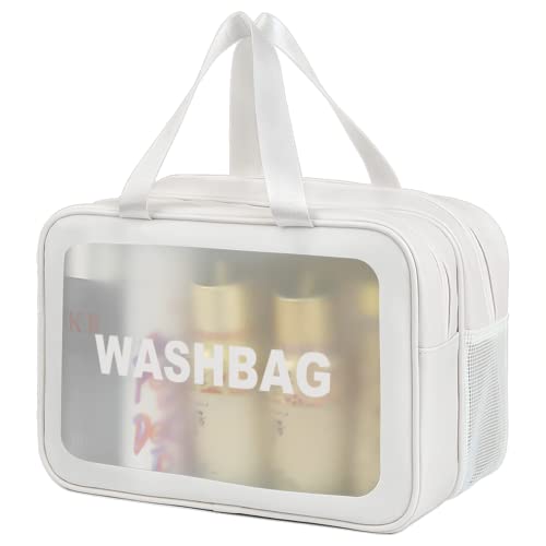 DAPOWER Travel Toiletry Bag for Women and Men, Matte Translucent Toiletry Bag with Handy Handle, Makeup Cosmetic Organizer Bag for Travel Toiletries Accessories (White-XL) - color: White-XL