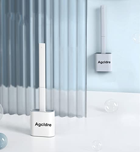 Toilet Brush with Holder Silicone Toilet Brush and Cleaning Brush for Household Bathroom Toliet Brush Set (White) - color: White