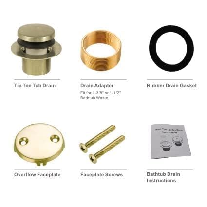 HIDROP Brushed Gold Bathtub Drain Assembly Kit, 2-Hole Overflow Faceplate | Tip Toe, Stainless Steel Bathtub Drain, Universal Fine/Coarse Thread fit 1-3/8" or 1-1/2" Tub Drain, Tub Drain Replacement - color: Gold, style: 2 Holes