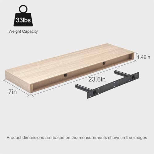 Bathroom Floating Shelves for Wall-23.6'' Wall Mounted Shelves Over Toilet Farmhouse Home Decor Display Bookshelf,Set of 2,Oak - color: Oak, size: 23.6"