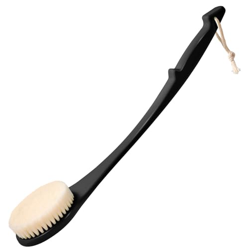 Back Scrubber for Shower, 17-Inch Shower Brush for Men and Women, Long Handle Exfoliating Body Brush, Medium Bristle Stiffness for Dry or Wet Brushing (Black) - size: 17 in - Black