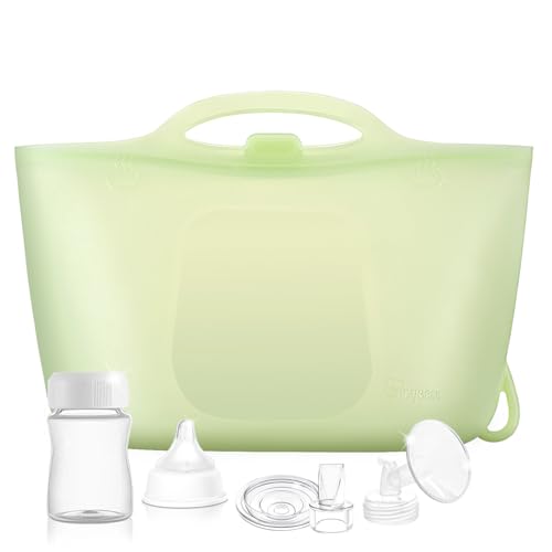 Silicone Travel Bottle Sterilizer Bags | 2000ml Microwave Steam Sterilizer Bags for Baby Bottles, Breast Pump & Pacifiers, Reusable Steam Sterilizing Bags for Travel and Home Use（Clear Green） - color: Clear Green